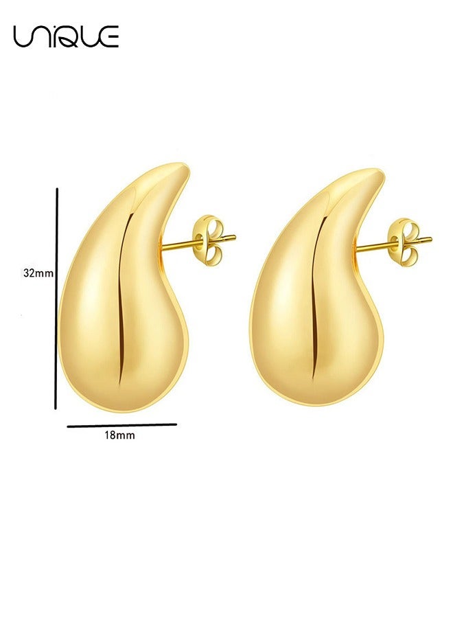 Unique 2 Pairs Teardrop Earrings - Thick Gold and Silver Hoop Earrings - Lightweight Hollow Open Hoops Earrings - Fashion Water Drop Earrings - Gold + Silver - Image 2