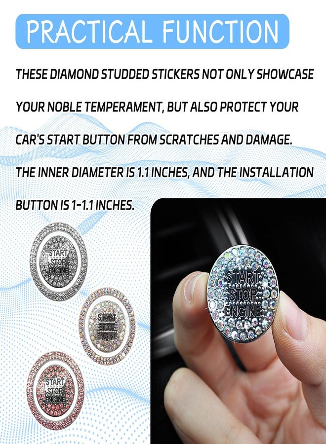 Eponcia 2PCS Rhinestone Push Start Button Cover Bling Car Accessories for Women, Sparkly Diamond Push to Starter Stop Button Decorative Cover, Key Ignition Knob Ring Crystal Emblem Sticker(White) - Image 4