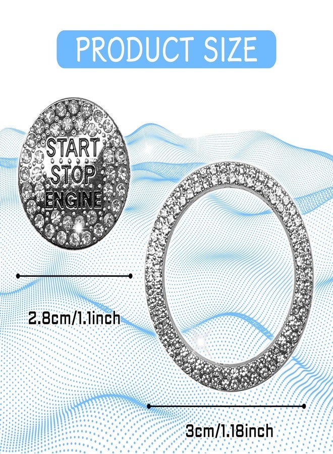 Eponcia 2PCS Rhinestone Push Start Button Cover Bling Car Accessories for Women, Sparkly Diamond Push to Starter Stop Button Decorative Cover, Key Ignition Knob Ring Crystal Emblem Sticker(White) - Image 2