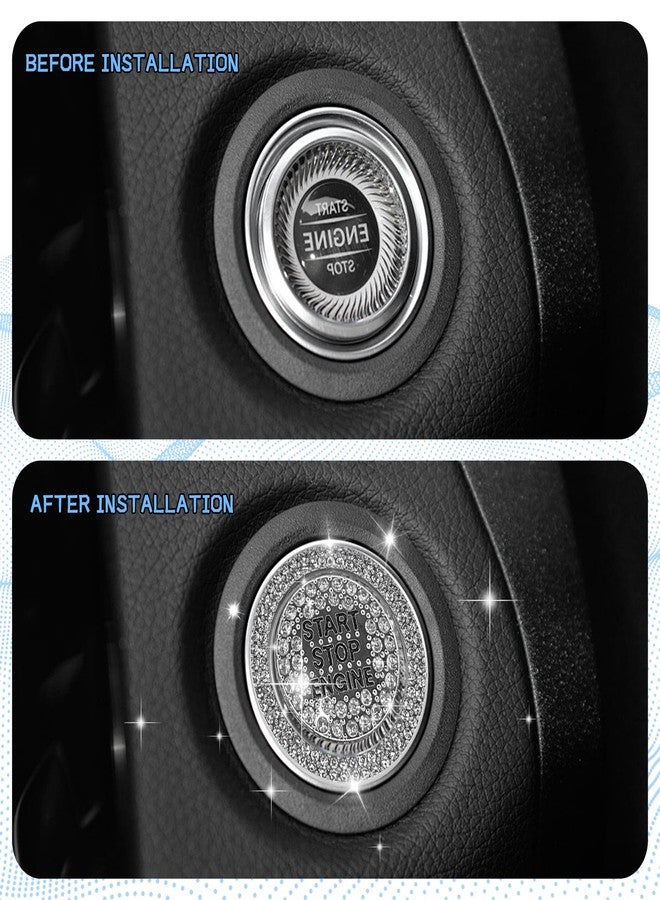 Eponcia 2PCS Rhinestone Push Start Button Cover Bling Car Accessories for Women, Sparkly Diamond Push to Starter Stop Button Decorative Cover, Key Ignition Knob Ring Crystal Emblem Sticker(White) - Image 5