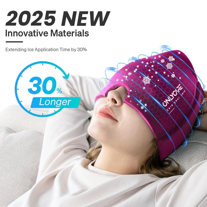 ONLYCARE Migraine Relief Cap, Upgraded Odorless Migraine Ice Head Wrap, Headache Relief Hat for Migraine, Hot Pink - Image 2