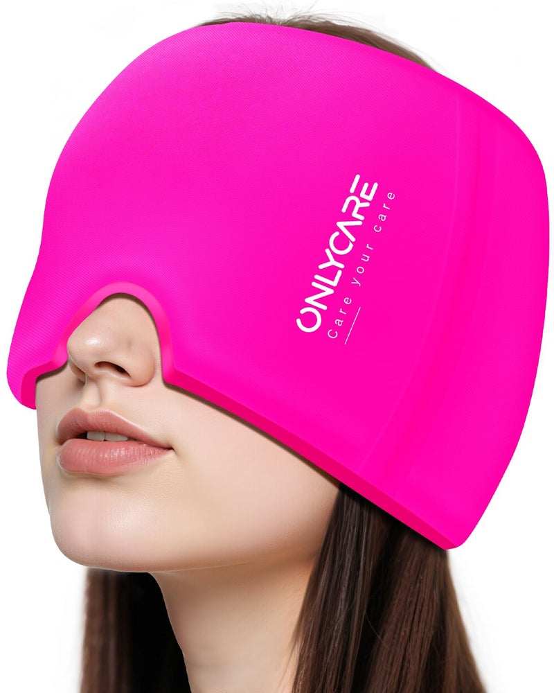 ONLYCARE Migraine Relief Cap, Upgraded Odorless Migraine Ice Head Wrap, Headache Relief Hat for Migraine, Hot Pink - Image 1