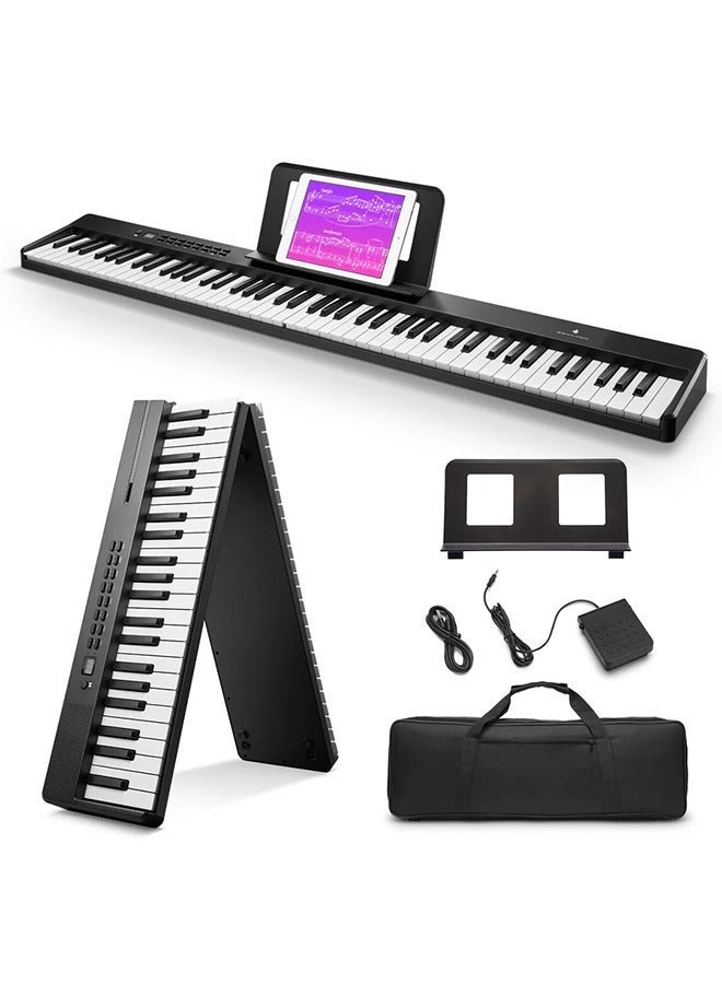 WALALLA Portable Piano Keyboard 88 Keys for Beginner, Bluetooth Foldable Piano Keyboard with 128 Rhythms&Tones, Chord, Record, Drum Kit, Folding Digital Piano Bundle with Pedal, Piano Bag, Black - Image 1