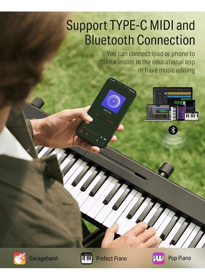 WALALLA Portable Piano Keyboard 88 Keys for Beginner, Bluetooth Foldable Piano Keyboard with 128 Rhythms&Tones, Chord, Record, Drum Kit, Folding Digital Piano Bundle with Pedal, Piano Bag, Black - Image 5