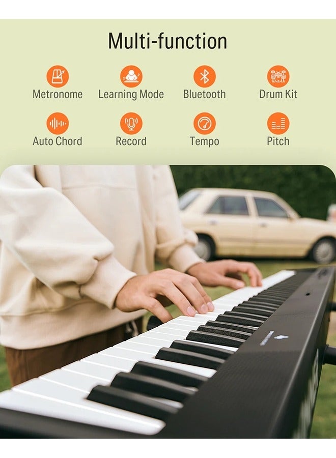 WALALLA Portable Piano Keyboard 88 Keys for Beginner, Bluetooth Foldable Piano Keyboard with 128 Rhythms&Tones, Chord, Record, Drum Kit, Folding Digital Piano Bundle with Pedal, Piano Bag, Black - Image 2