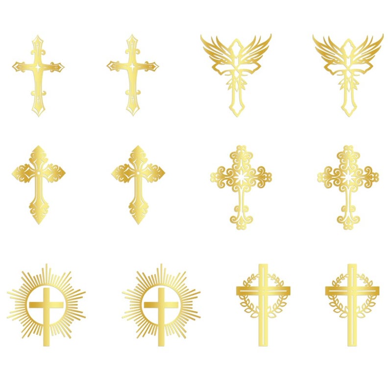 Florcmet 12pcs Gold glitter Acrylic Cross Cupcake ToppersFirst CommunionBaby shower cake topperBirthday Wedding Religious cake Decorations Party Supplies - Image 3