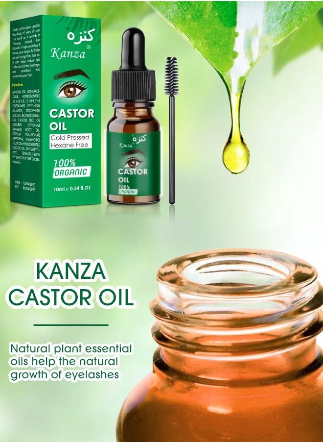 Kanza - 100% Organic Castor Oil for Eyelashes Eyebrows Hair Black Castor Oil Natural Cold Pressed Hair Growth Oil Hexane Free Growth Serum for Fuller Thicker Lashes and Brows for Women 10ml - Image 1