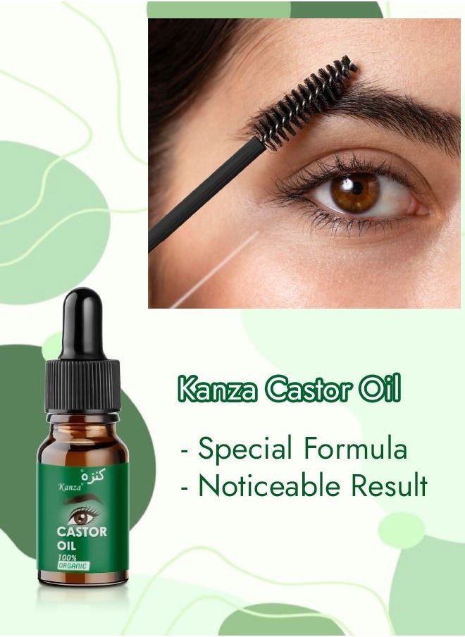 Kanza - 100% Organic Castor Oil for Eyelashes Eyebrows Hair Black Castor Oil Natural Cold Pressed Hair Growth Oil Hexane Free Growth Serum for Fuller Thicker Lashes and Brows for Women 10ml - Image 1
