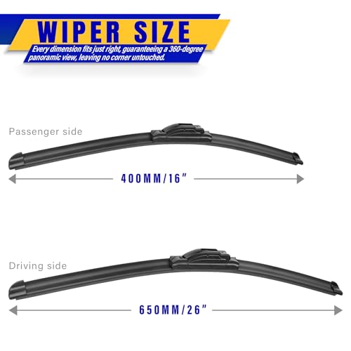 Rooppa 26" 16" Front Windshield Wiper blades Replacement for Toyota Corolla 2009-2019,RAV4 2013-2023,Premium All-Season Replacement Automotive Windshield Wipers - Image 2