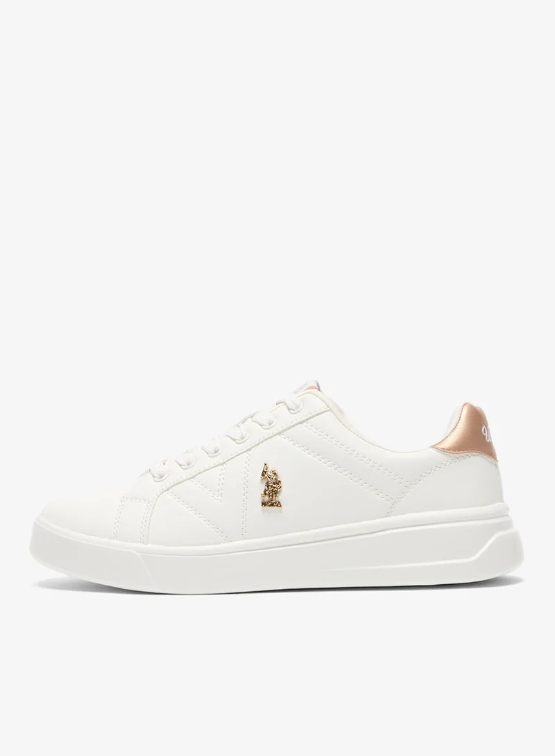 U.S. Polo Assn. Women's White Low-Top Sneakers - Classic Style Shoes with Gold Accent and Cushioned Comfort Sole for Everyday Wear