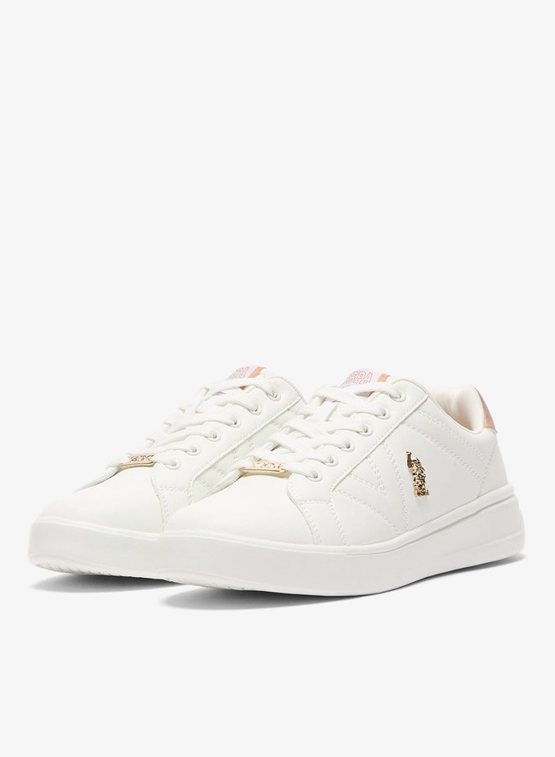 U.S. Polo Assn. Women's White Low-Top Sneakers - Classic Style Shoes with Gold Accent and Cushioned Comfort Sole for Everyday Wear - Image 3