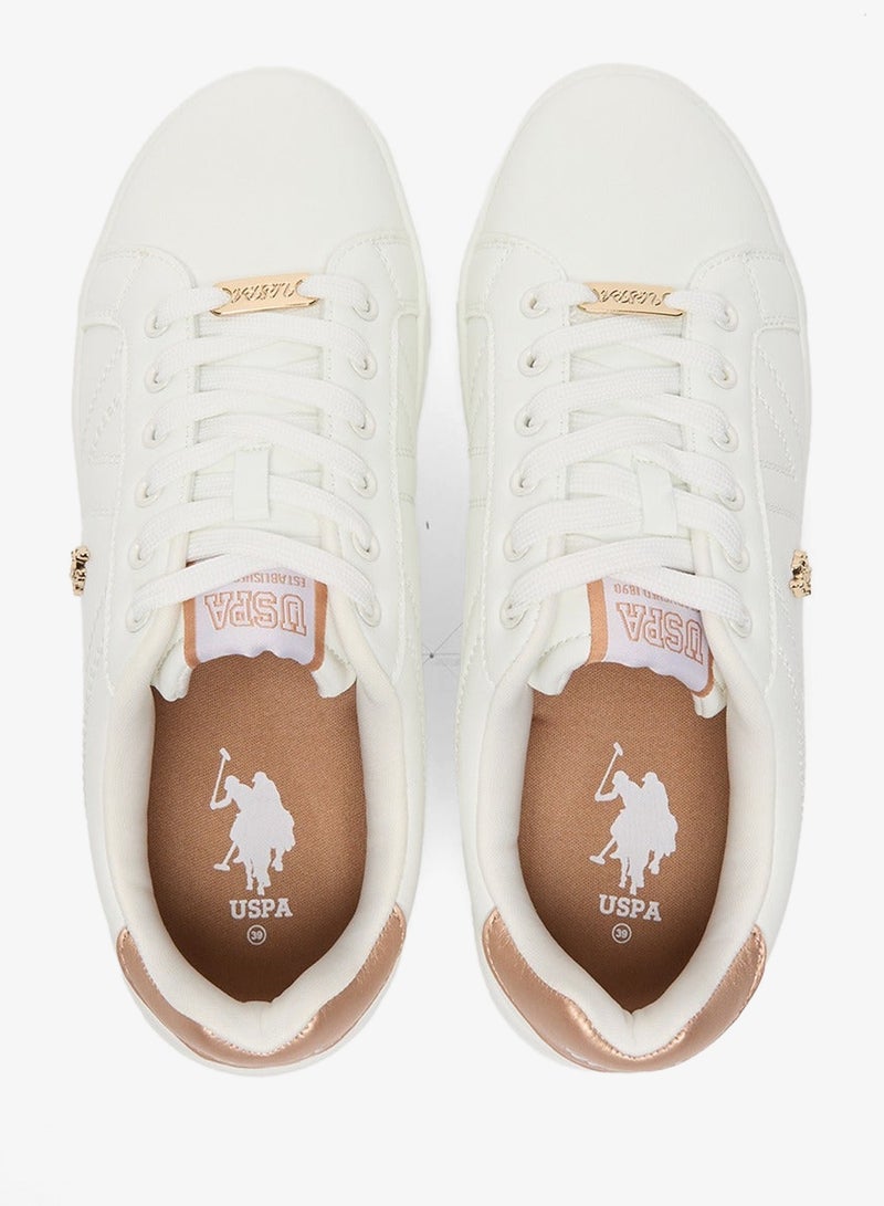 U.S. Polo Assn. Women's White Low-Top Sneakers - Classic Style Shoes with Gold Accent and Cushioned Comfort Sole for Everyday Wear - Image 4