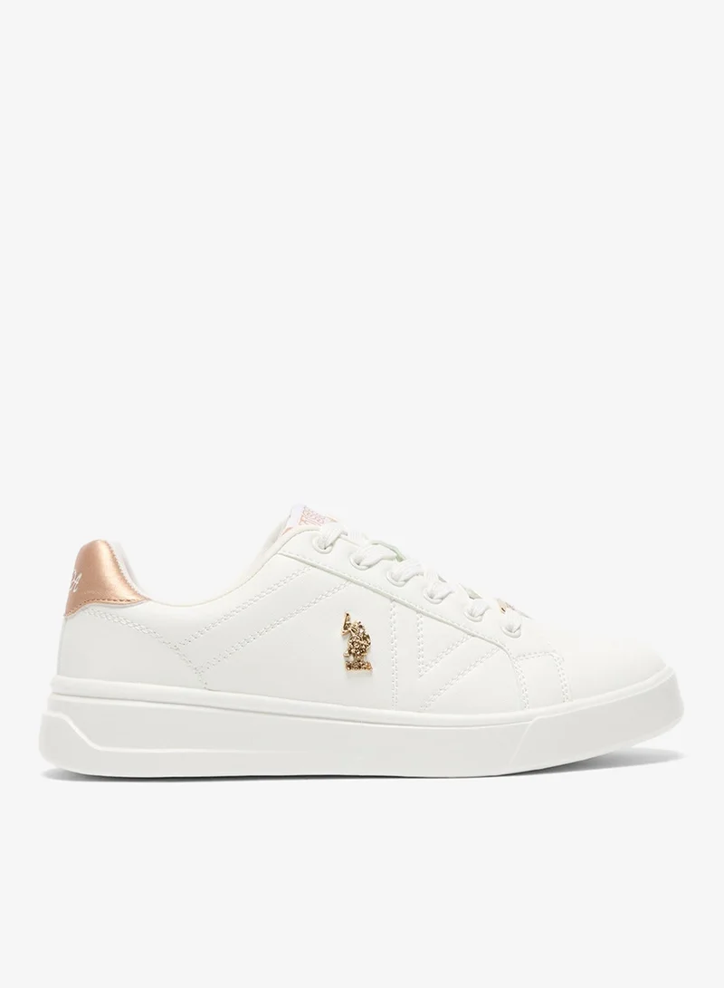 Women's White Low-Top Sneakers - Classic Style Shoes with Gold Accent and Cushioned Comfort Sole for Everyday Wear