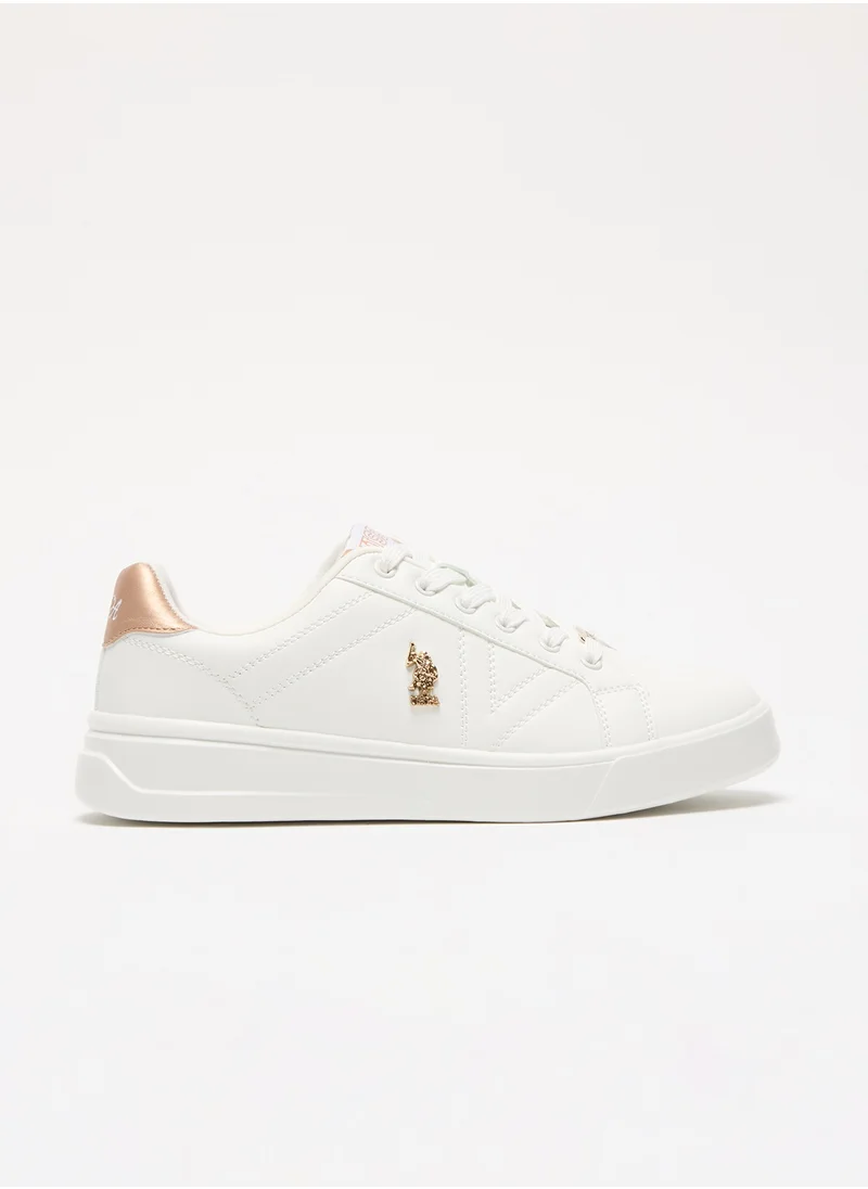 يو اس بولو اسن Women's White Low-Top Sneakers - Classic Style with Gold Accent and Cushioned Comfort Sole for Everyday Wear