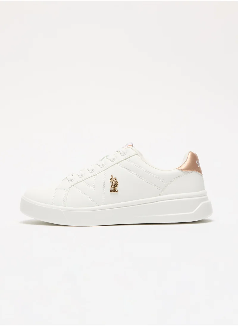 يو اس بولو اسن Women's White Low-Top Sneakers - Classic Style with Gold Accent and Cushioned Comfort Sole for Everyday Wear