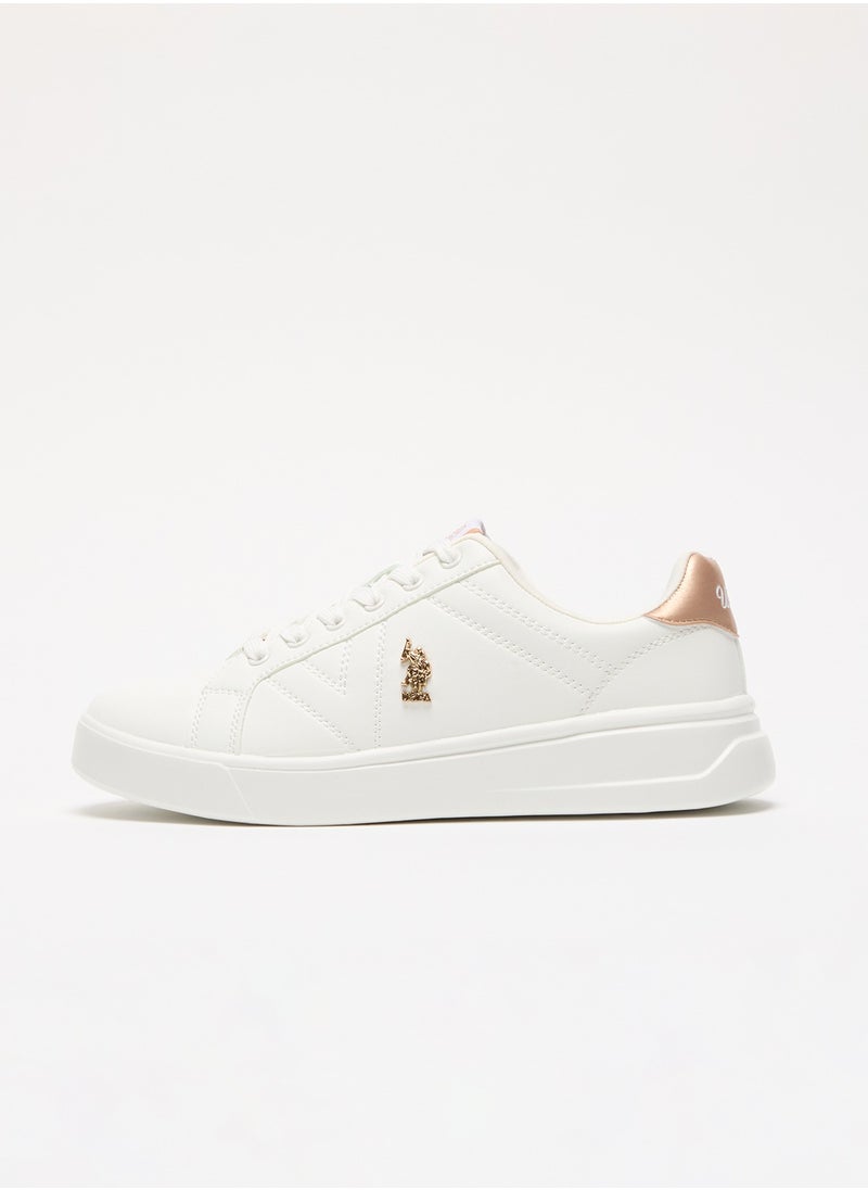 U.S. Polo Assn. - Women's White Low-Top Sneakers - Classic Style with Gold Accent and Cushioned Comfort Sole for Everyday Wear - Image 1