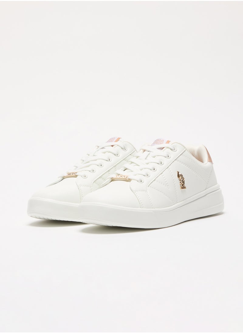 U.S. Polo Assn. - Women's White Low-Top Sneakers - Classic Style with Gold Accent and Cushioned Comfort Sole for Everyday Wear - Image 1