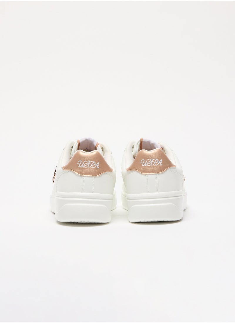 U.S. Polo Assn. - Women's White Low-Top Sneakers - Classic Style with Gold Accent and Cushioned Comfort Sole for Everyday Wear - Image 1