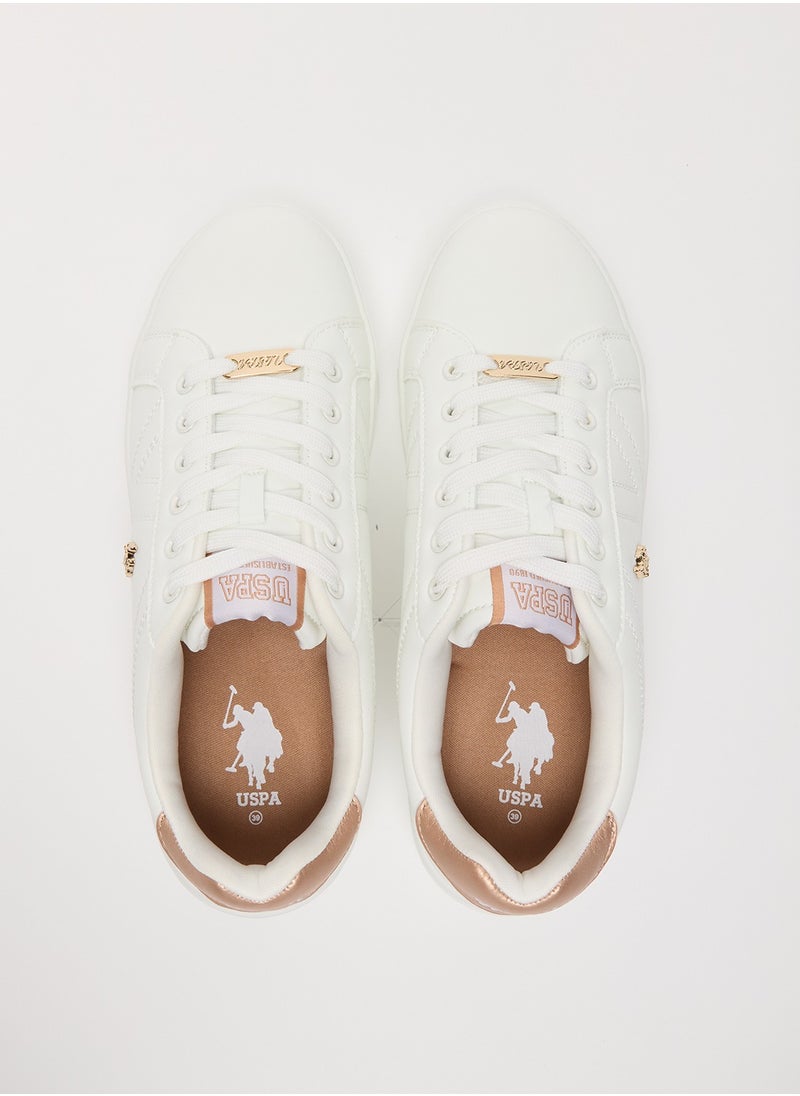 U.S. Polo Assn. - Women's White Low-Top Sneakers - Classic Style with Gold Accent and Cushioned Comfort Sole for Everyday Wear - Image 1