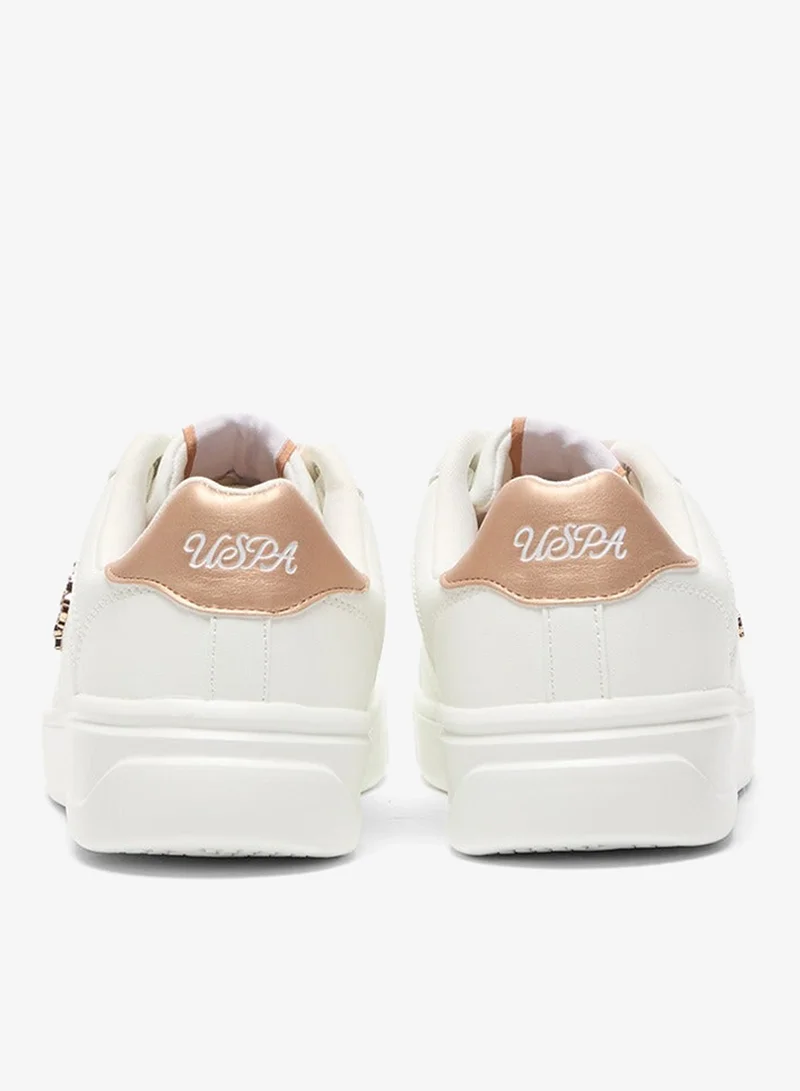 U.S. Polo Assn. White Women's White Low-Top Sneakers - Classic Style Shoes with Gold Accent and Cushioned Comfort Sole for Everyday Wear for Women | Best Price UAE