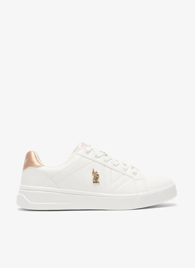 U.S. Polo Assn. Women's White Low-Top Sneakers - Classic Style Shoes with Gold Accent and Cushioned Comfort Sole for Everyday Wear