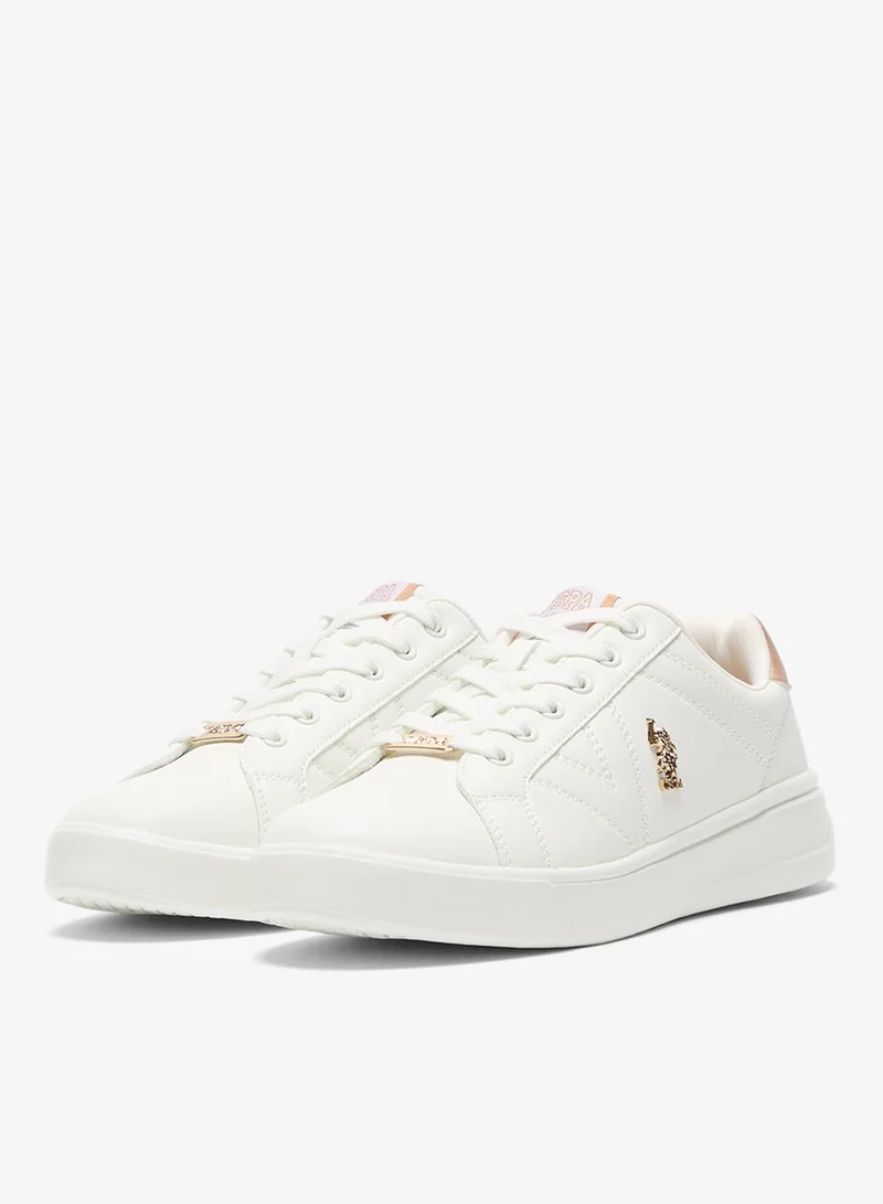 U.S. Polo Assn. White Women's White Low-Top Sneakers - Classic Style Shoes with Gold Accent and Cushioned Comfort Sole for Everyday Wear for Women | Best Price UAE