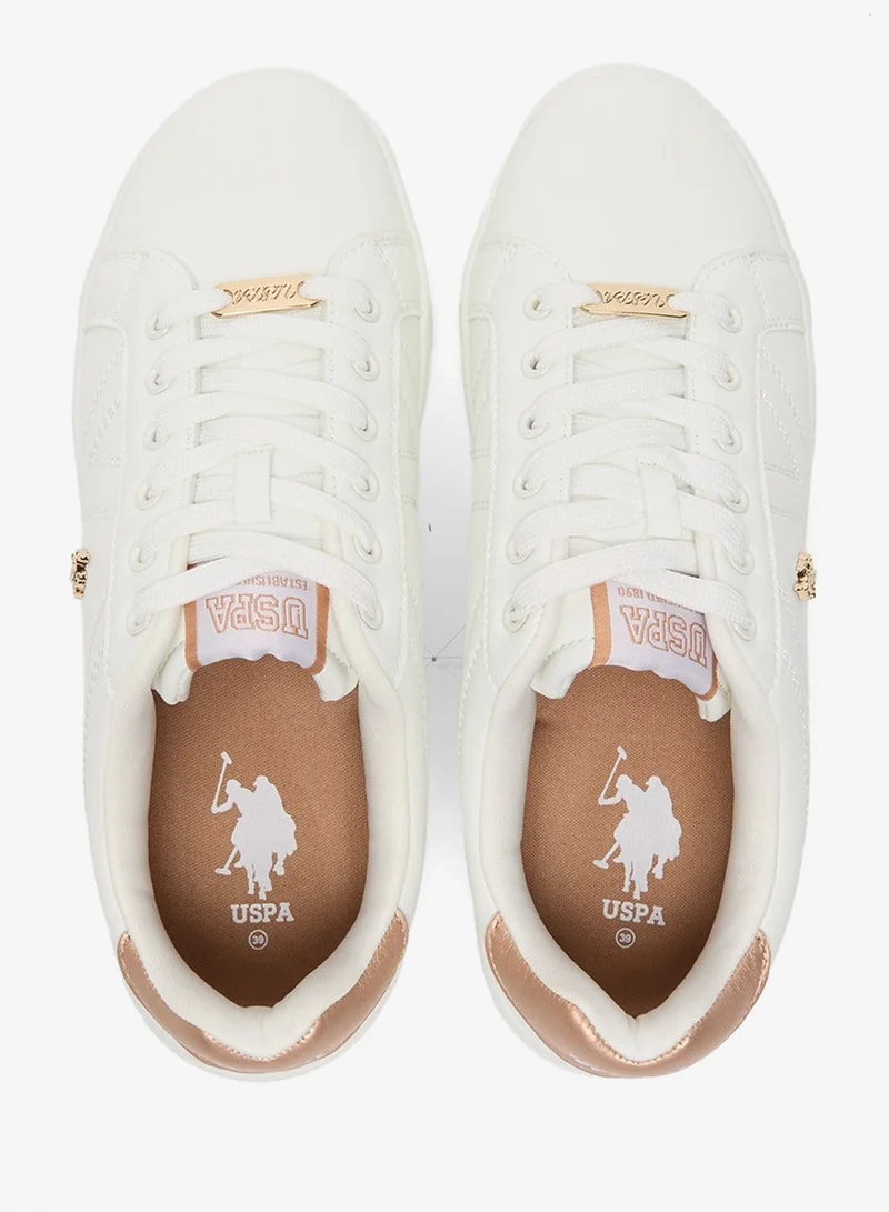 U.S. Polo Assn. White Women's White Low-Top Sneakers - Classic Style Shoes with Gold Accent and Cushioned Comfort Sole for Everyday Wear for Women | Best Price UAE