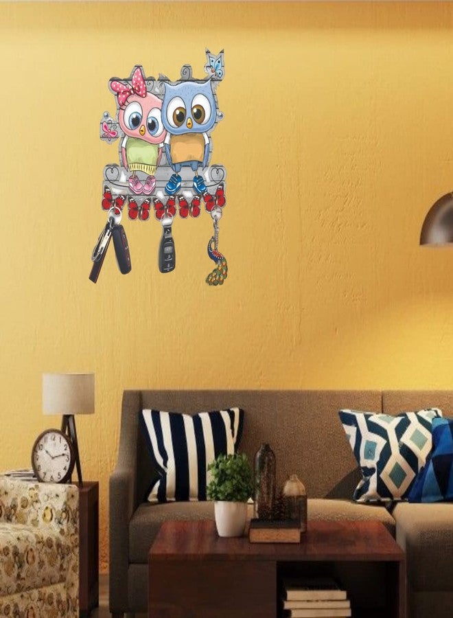 ART PLUS STORE حامل مفاتيح خشبي مزخرف للجدران من متجر آرت بلس، حامل مفاتيح أنيق لتزيين الجدران، حامل مفاتيح كبير الحجم بـ 7 خطافات (بومة) - Image 4