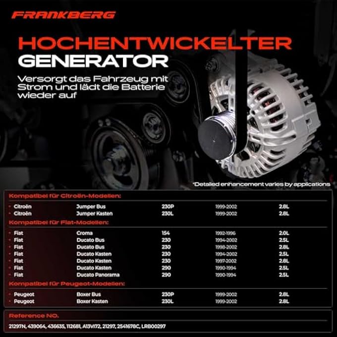 Frankberg Alternator Generator Compatible with Jumper 2.8L 1999-2002 Croma 2.0L 1992-1996 Ducato 2.5L 2.8L 1990-2002 Boxer 2.8L 1999-2002 Replace# 21297N - Image 3