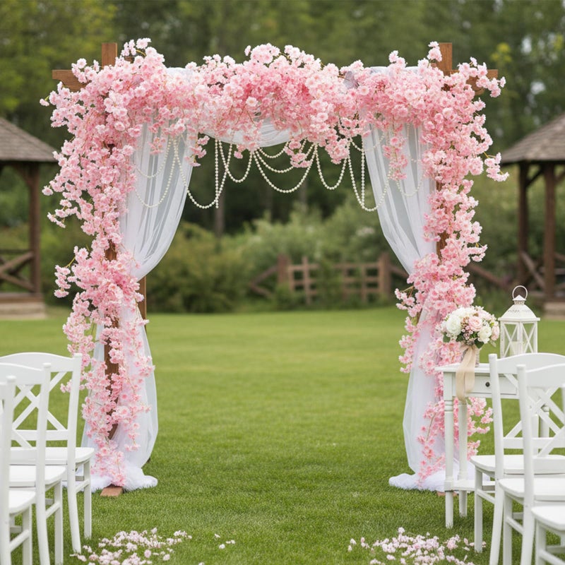 Exclaith 10 Pcs 59 FT Artificial Cherry Blossom Flower Vines Pink Flowers Garland Hanging Silk Flowers Garland for Wedding Party Party Arch Office Decor Sakura Cute Spring Summer Decor, Pink - Image 5