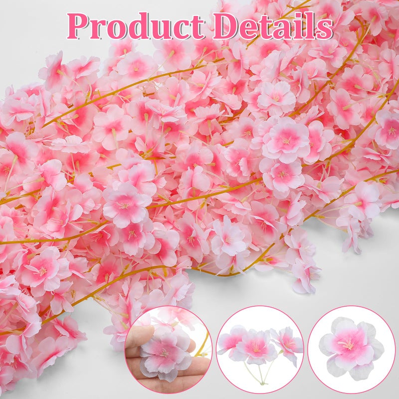 Exclaith 10 Pcs 59 FT Artificial Cherry Blossom Flower Vines Pink Flowers Garland Hanging Silk Flowers Garland for Wedding Party Party Arch Office Decor Sakura Cute Spring Summer Decor, Pink - Image 3