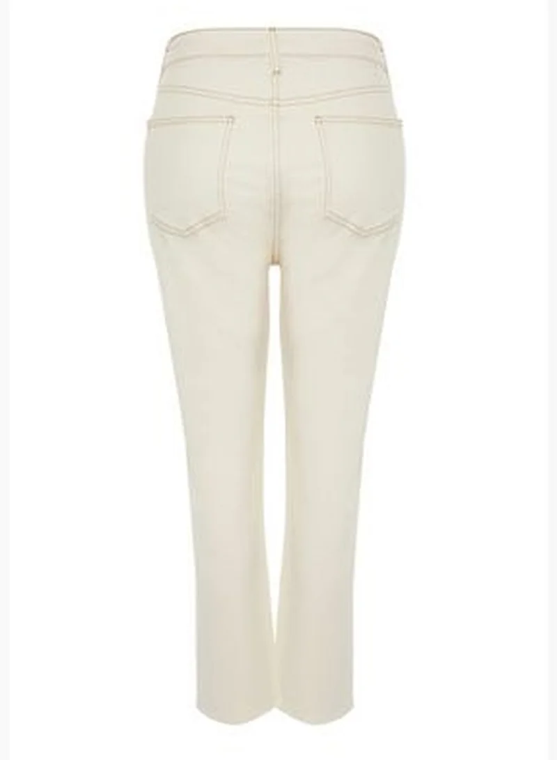 trendyol Ecru High Waist Slim Mom Jeans