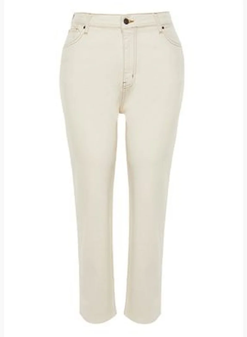 trendyol Ecru High Waist Slim Mom Jeans