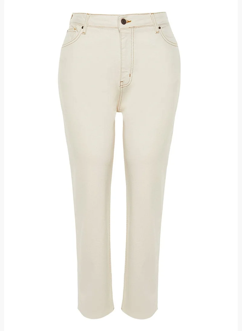 trendyol Ecru High Waist Slim Mom Jeans