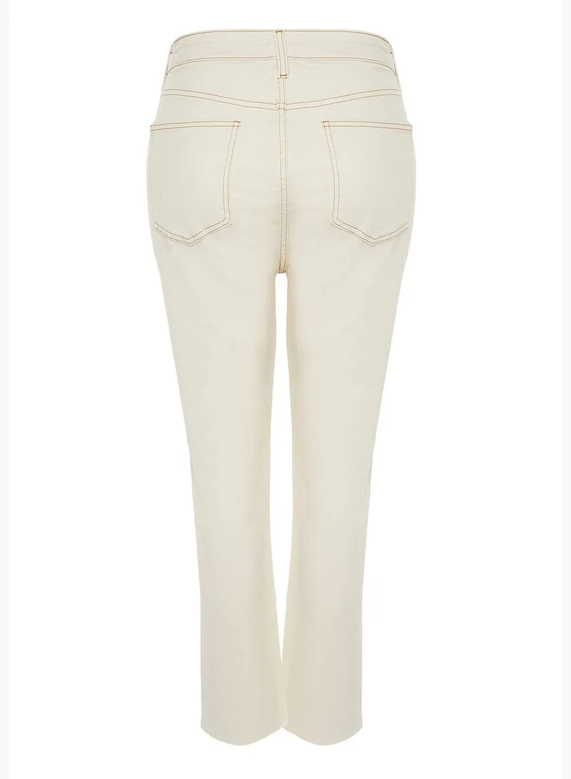 trendyol Ecru High Waist Slim Mom Jeans