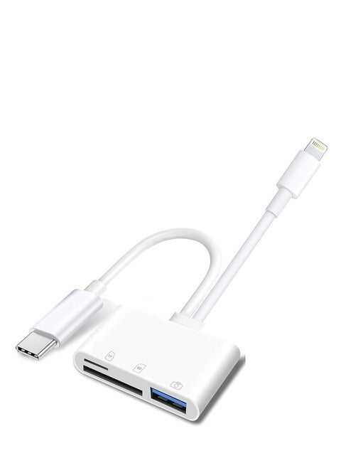 3-in-1 Dual Interface Card Reader – USB + SD + TF Adapter with USB-C & Lightning Connectors for iPhone, iPad, Android, Laptop – OTG Plug & Play, Boxed Portable Design