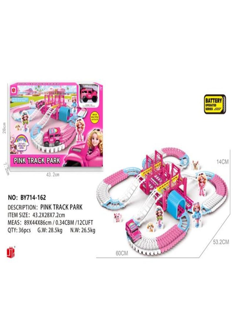 لعبة Pink Track Park الكبيرة مع جسر وسيارة وردية