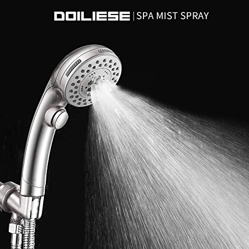 DOILIESE Shower Head, High Pressure 6 Setting Shower Head Hand-Held with ON/OFF Switch and Spa Spray Mode - Shower Heads with Handheld Spray High Pressure - Brushed Nickel - Image 4