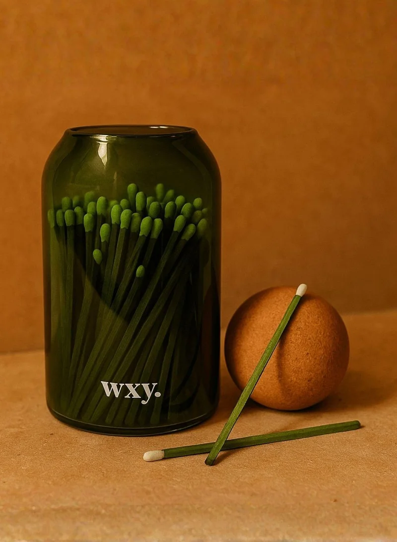 دبليو اكس واي إكسسوارات البيت - أعواد كبريت  بوعاء زجاحي أخضر