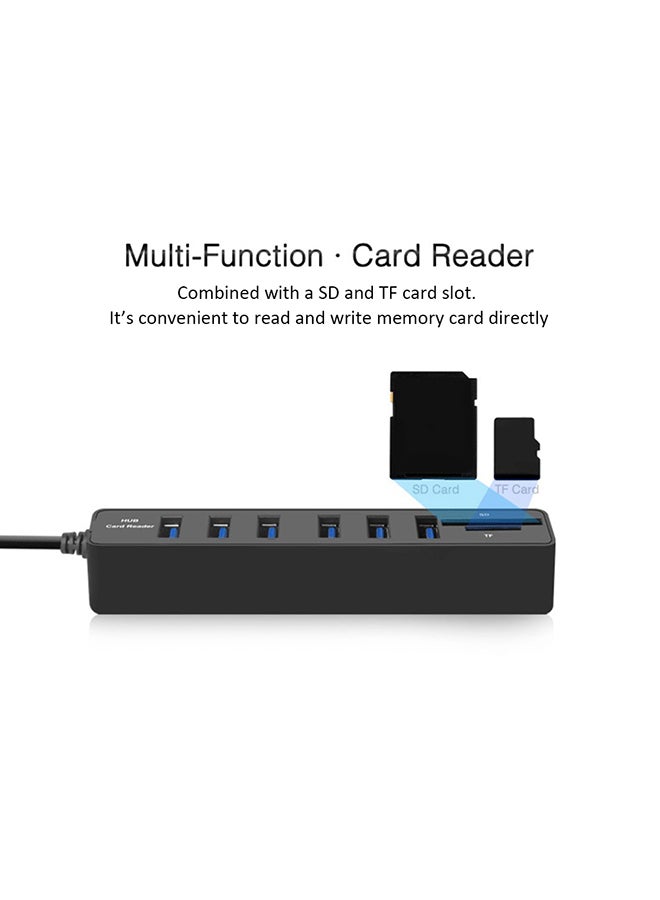 موزع USB بـ 6 منافذ مع محول مقسم الطاقة باللون الأسود أسود - Image 3