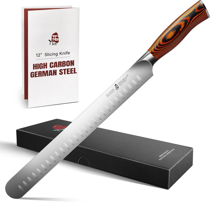 TUO Carving Knife, 12 inch Brisket Knife for Cutting Meat, Slicing Through Roast & Bacon, Sharp German Steel, Ergo Pakkawood Handle, BBQ Gifts for Men - Image 1