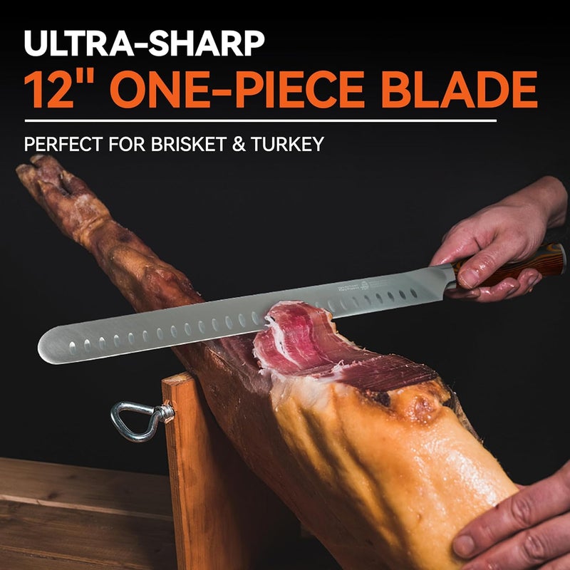 TUO Carving Knife, 12 inch Brisket Knife for Cutting Meat, Slicing Through Roast & Bacon, Sharp German Steel, Ergo Pakkawood Handle, BBQ Gifts for Men - Image 5
