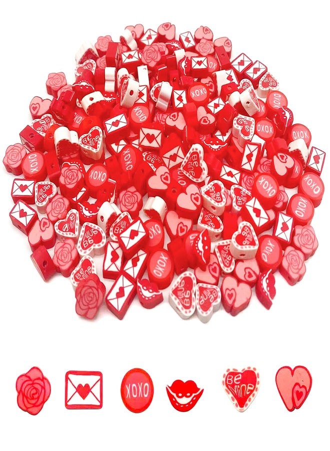 PEVOGON مجموعة بيفوجون المكونة من 100 قطعة من خرز طين البوليمر، خرز هيشي مختلط، لوازم لصنع الأساور والأقراط والقلائد والمجوهرات (عيد الحب) - Image 3