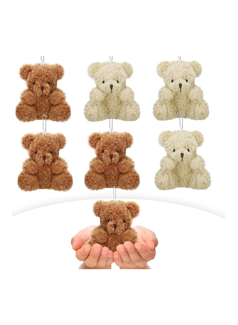 NIBEMINENT SYOSI Mini Teddy Bear, 6Pcs Stuffed Animal Toys, 4in Bears Doll for Boys Girls Birthday Cake Wedding Decorations Present Graduation Party Favors Bag Keychain - Image 1