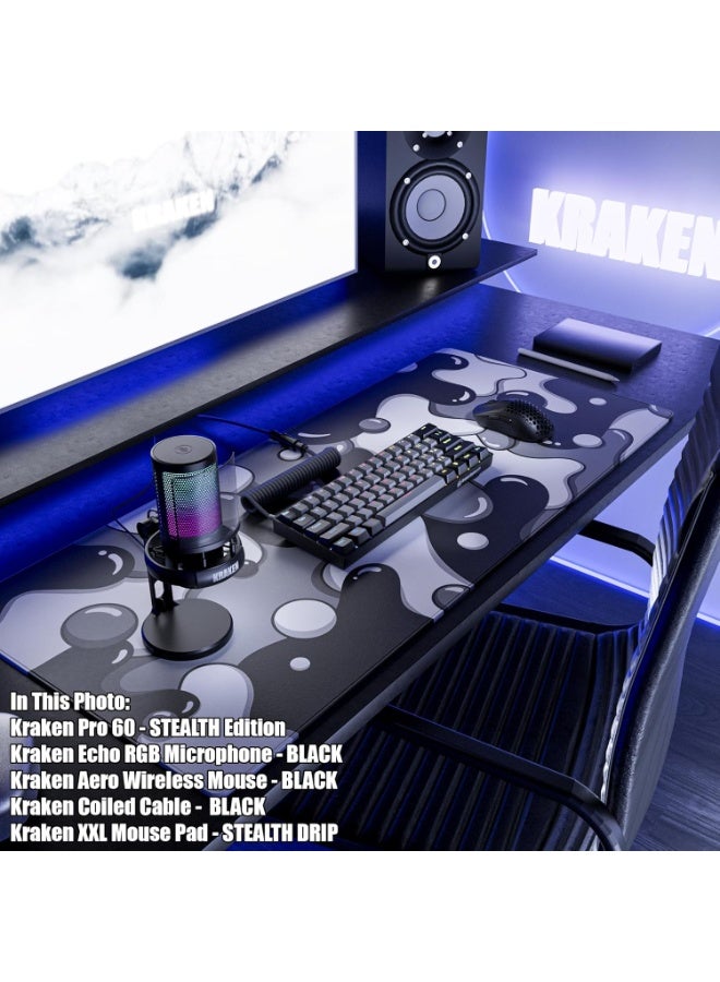36" x 16" XXL Gaming Mouse Pad, Extended Thick Desk Mat, Drip Black & White Stealth Design, Non-Slip Large Mousepad for Gamer & Office - Image 2