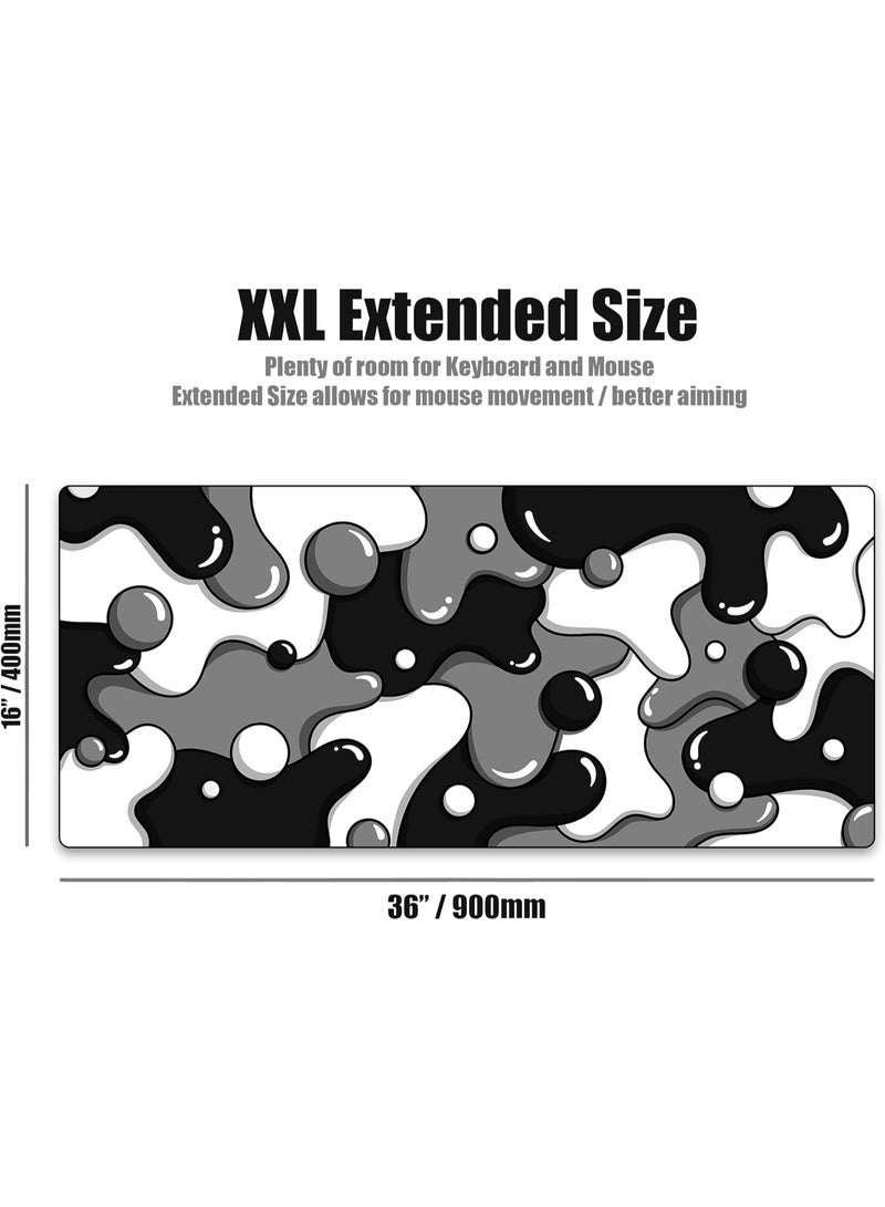 36" x 16" XXL Gaming Mouse Pad, Extended Thick Desk Mat, Drip Black & White Stealth Design, Non-Slip Large Mousepad for Gamer & Office - Image 3