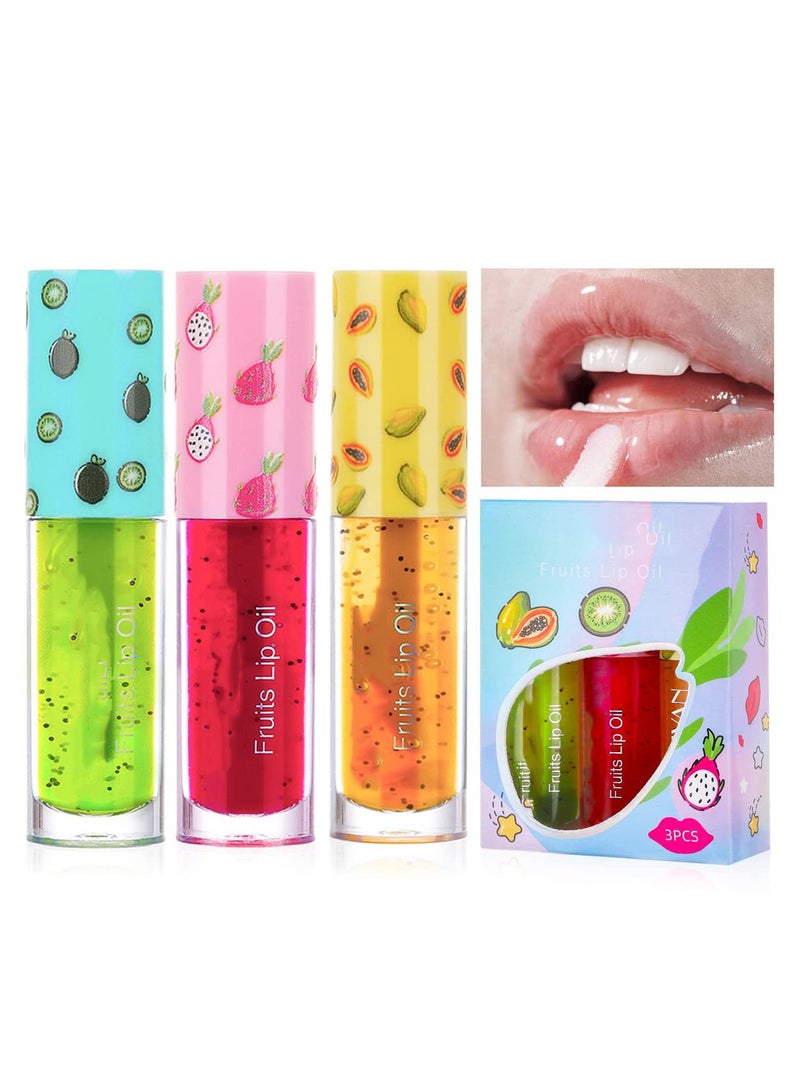 SYOSI 3 Pcs Fruit Flavored Lip Oils, Transparent Moisturizing Lip Gloss Plumping Lip Oil Smooth Moisturizing & Long-lasting Moisturizing Lip Oil for Lip Care - Image 1