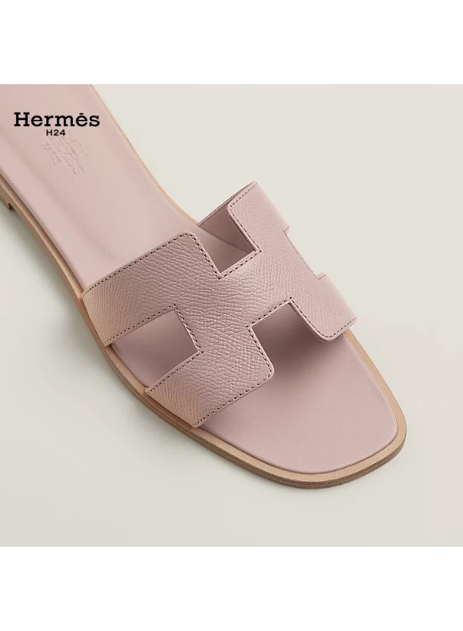 Hermes H24 حذاء مسطح مفتوح من الأمام من جلد العجل من Hermes H24 Oran، بنمط H، للنساء، صيفي، لون وردي فاتح - Image 4