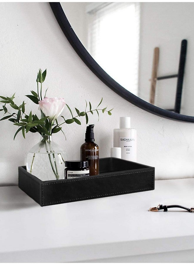 HofferRuffer PU Leather Catchall Tray, Jewelry Tray, Desktop Storage Organizer, Valet Tray, Leather Tray for Nightstand or Dreeser Organizer, Black, 10.2 x 8.4 x 1.8 inches - Image 4