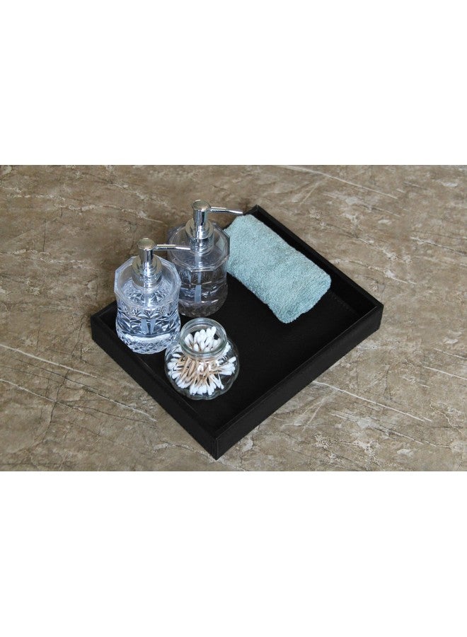 HofferRuffer PU Leather Catchall Tray, Jewelry Tray, Desktop Storage Organizer, Valet Tray, Leather Tray for Nightstand or Dreeser Organizer, Black, 10.2 x 8.4 x 1.8 inches - Image 3